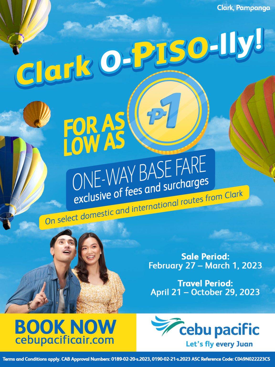 Cebu Pacific Seat Sale Book Flights from Clark for as low as Php1 oneway base fare Seat Sale PH
